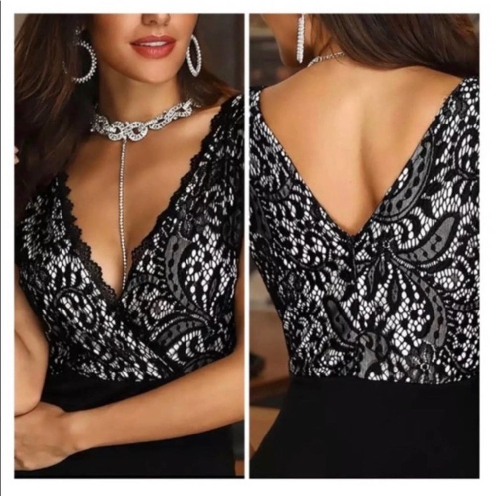 Elegant Black Lace Mini Dress - Picture 2 of 6